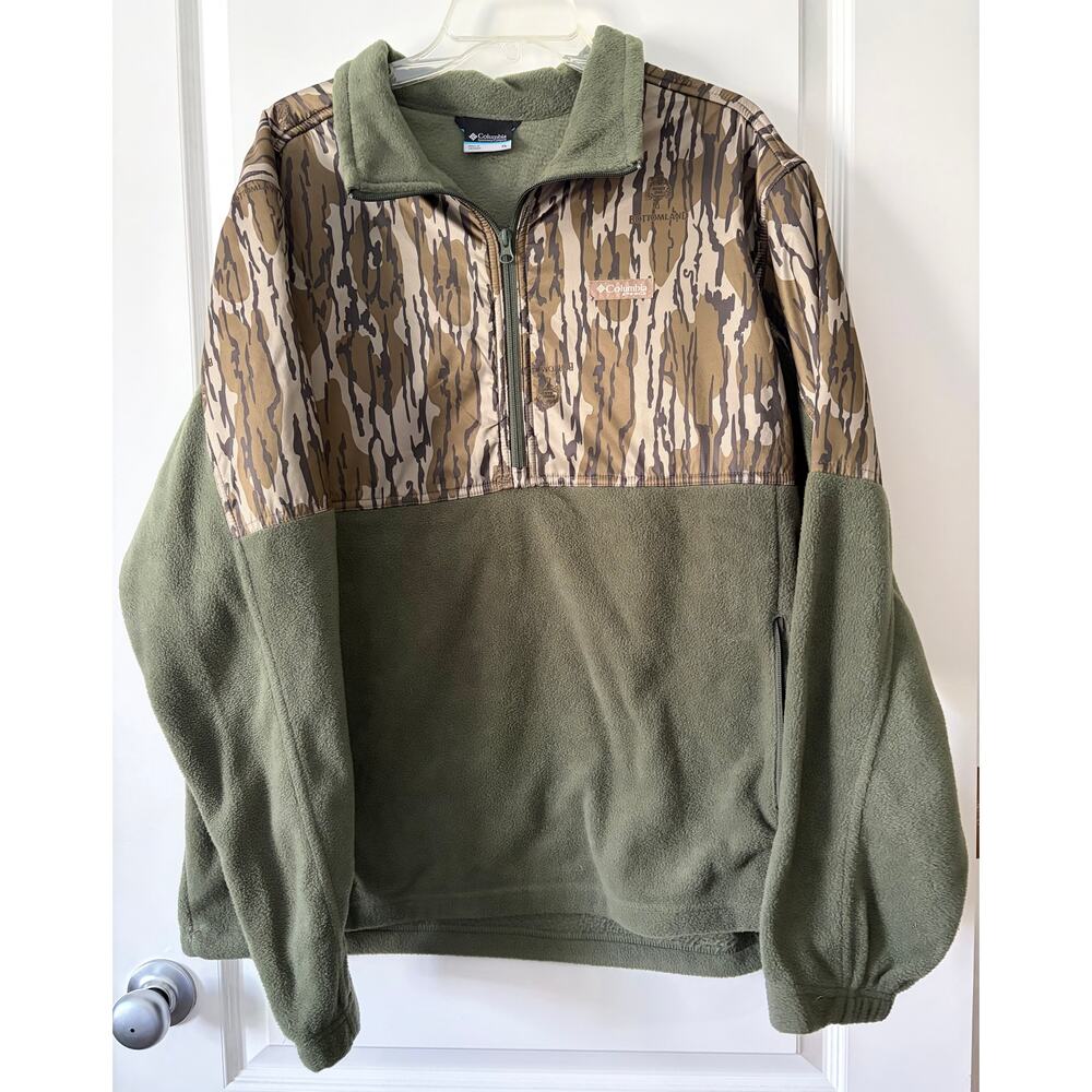Columbia PHG Camo Fleece Men’s XL Green Mossy Oak Quarter Zip Pullover Hunting